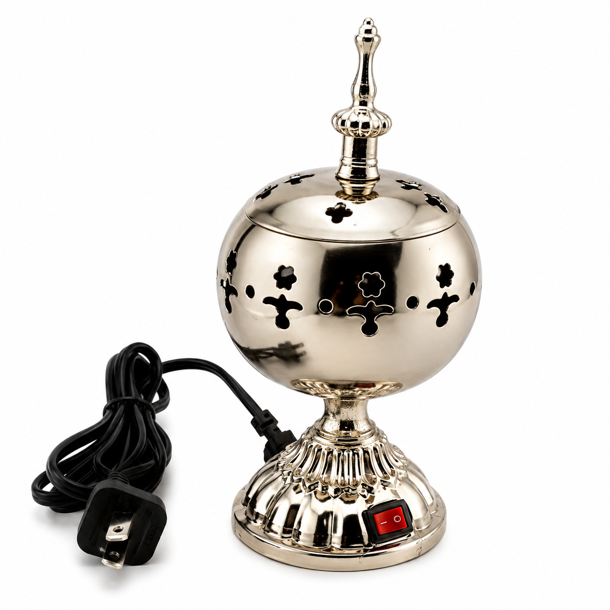 Silver globe shaped Electric Bakhoor Incense Burner with Lid