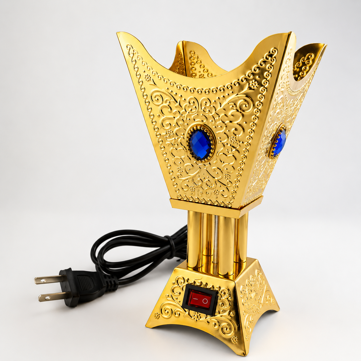 Gold Electric Bakhoor Incense Burner with Blue Crystal Accents