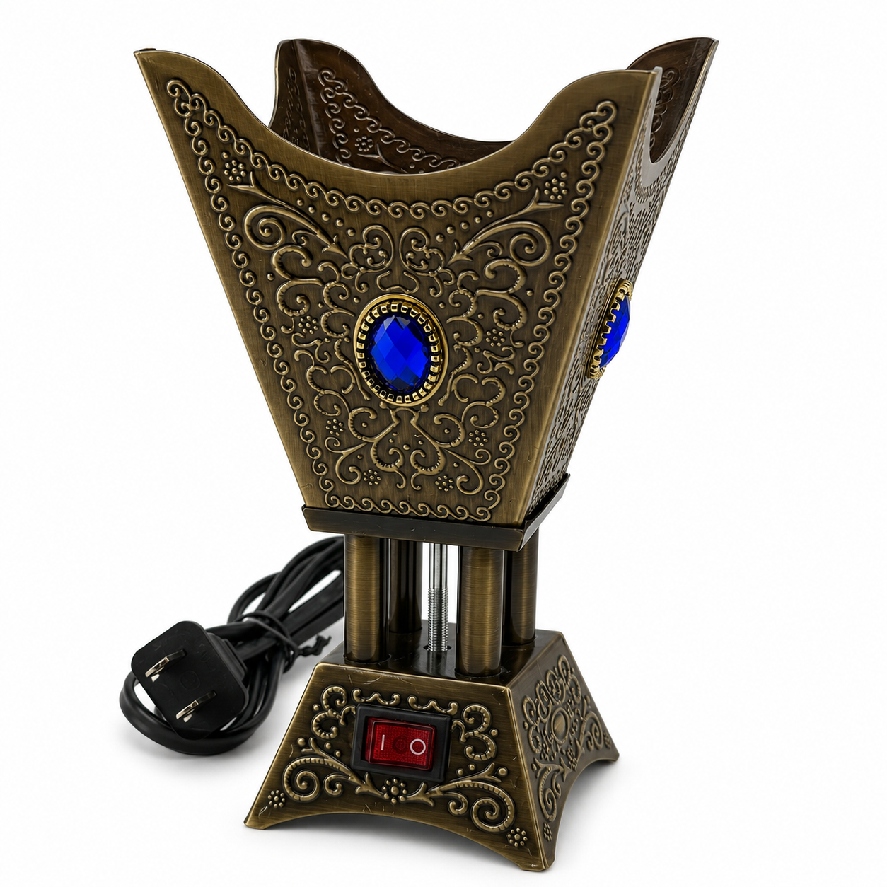 antique Bronze Electric Bakhoor Incense Burner with Blue Crystal Accents