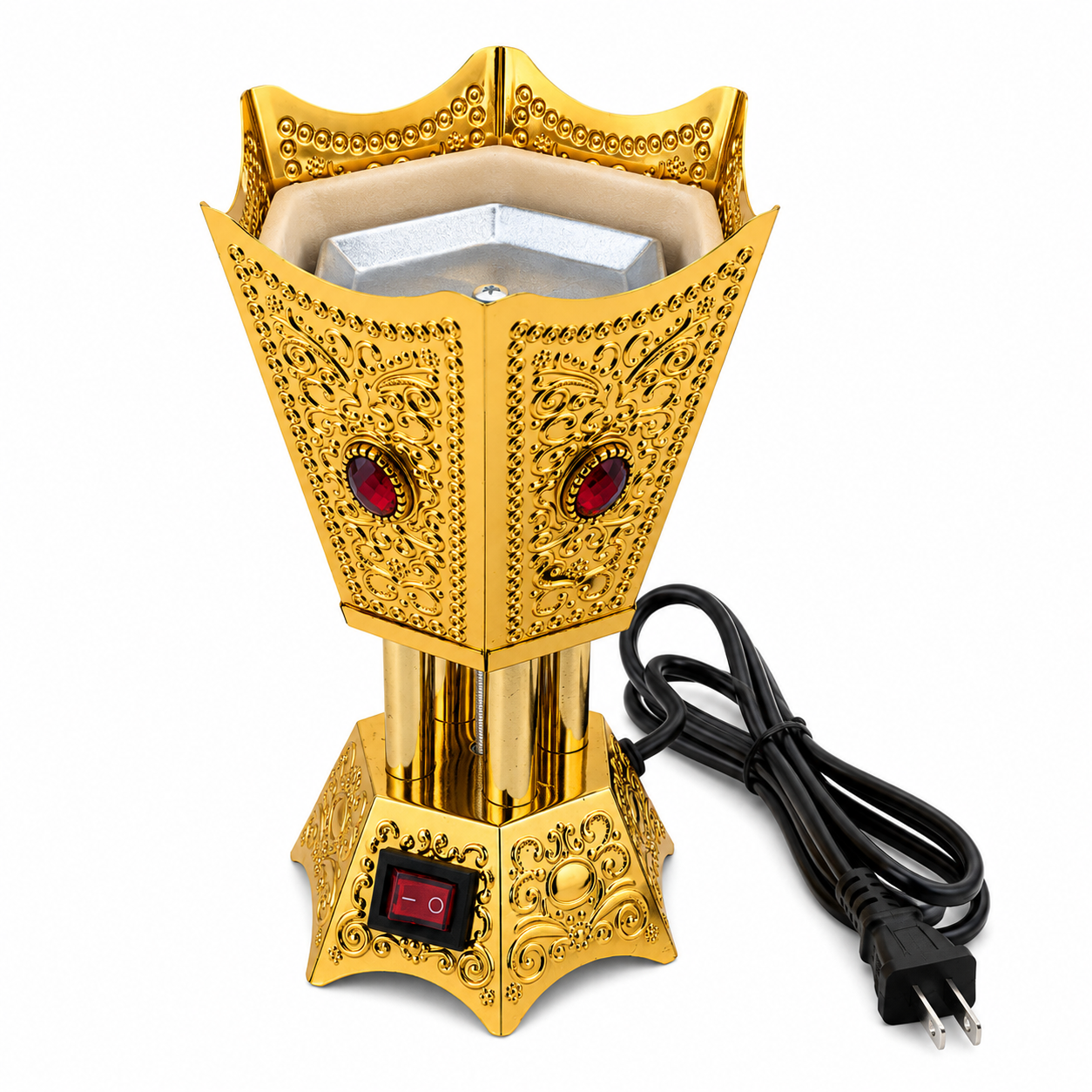 Gold Electric Bakhoor Incense Burner with Red Crystal Accents