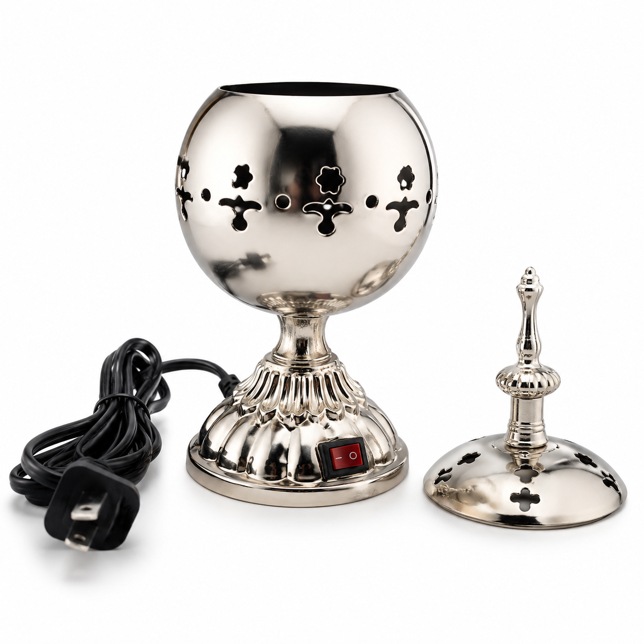 Silver globe shaped Electric Bakhoor Incense Burner with Lid