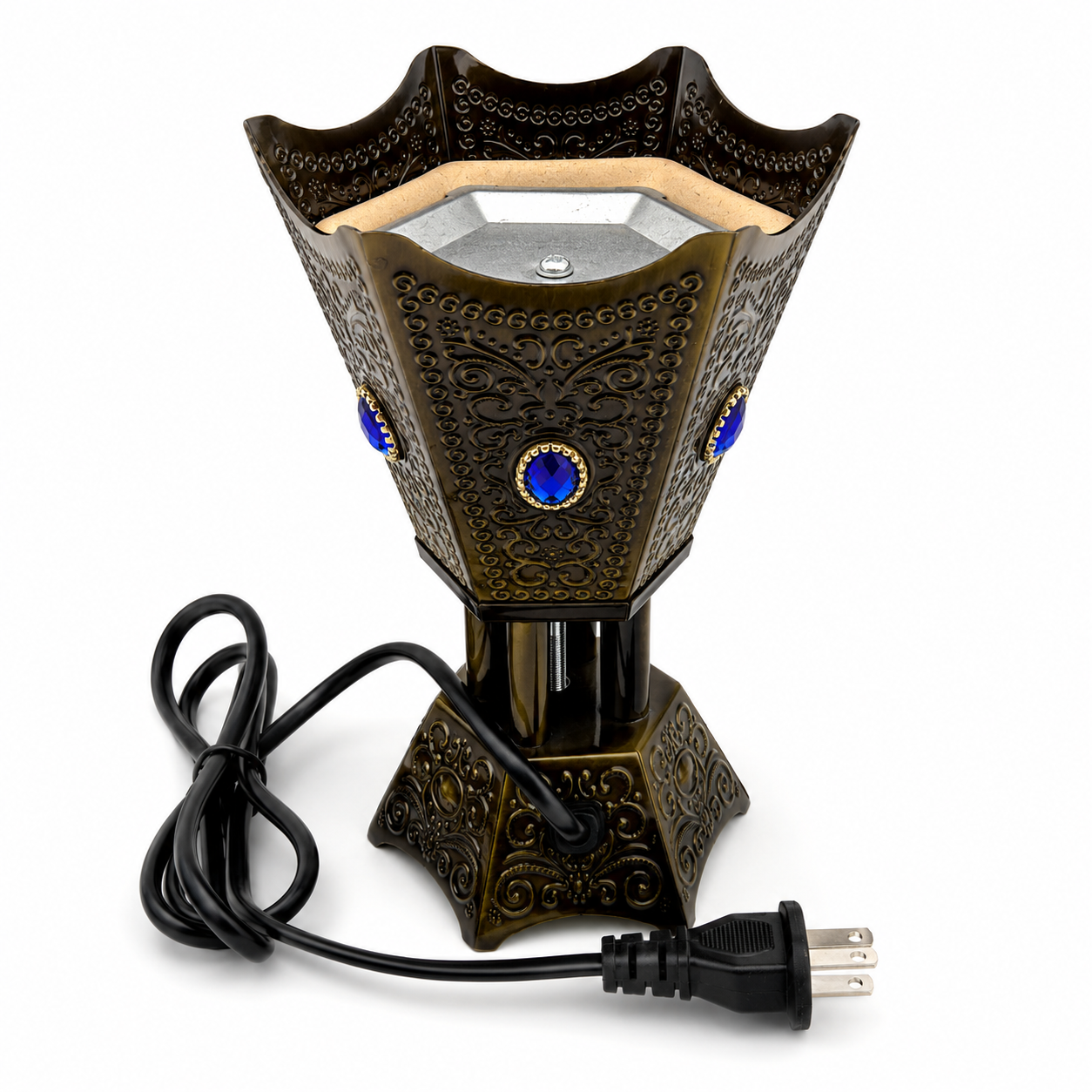 Electric  dark green Bakhoor Incense Burner with Blue Crystal Accents